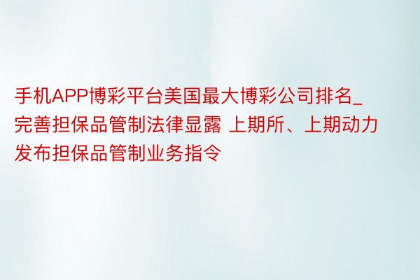 手机APP博彩平台美国最大博彩公司排名_完善担保品管制法律显露 上期所、上期动力发布担保品管制业务指令